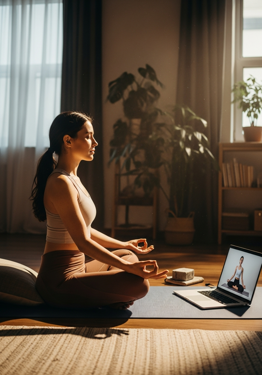 Простые асаны для начинающих дома на онлайн-занятии